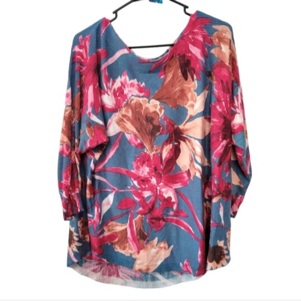 Chico's Touch of Cashmere Fall Garden Boat-Neck Pullover Sweater Size XL Floral